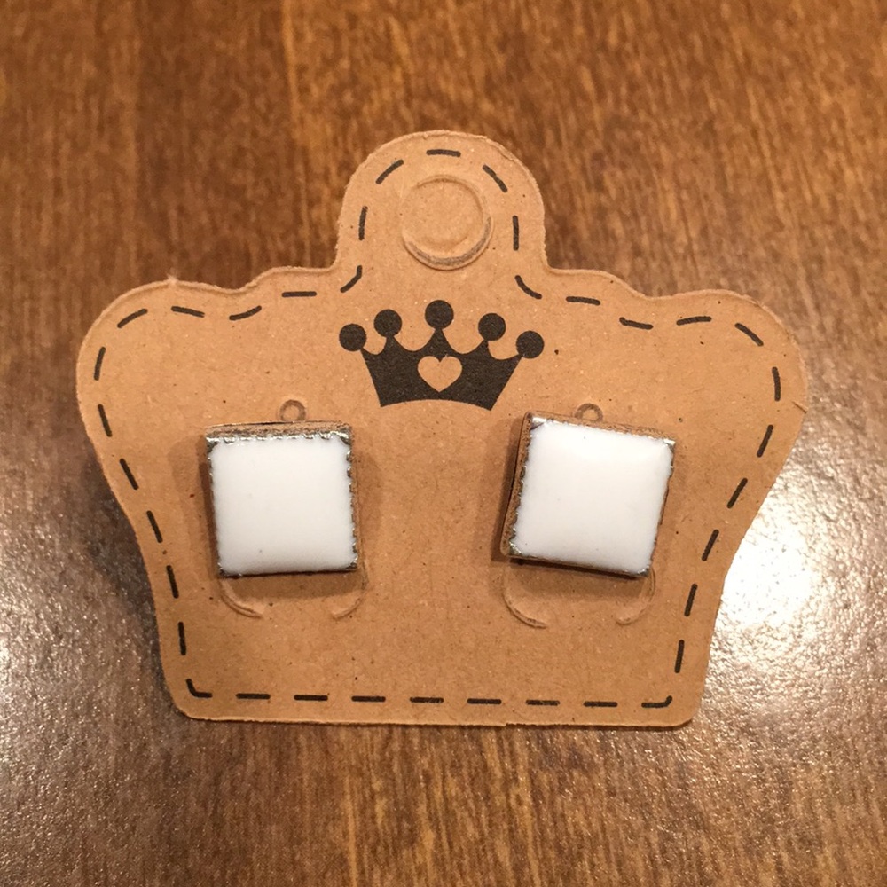 Large artsy white square earrings
